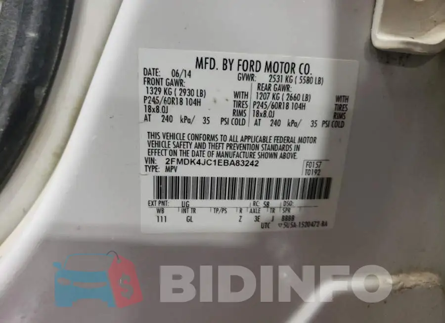 2FMDK4JC1EBA83242 Photo# 13