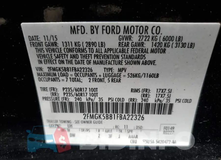 2FMGK5B81FBA22326 Photo# 13