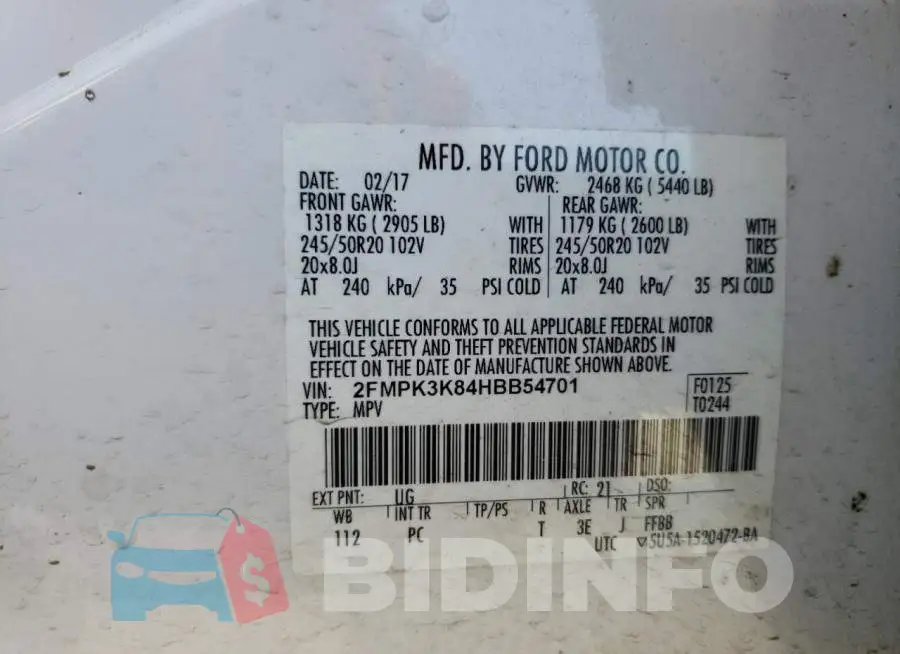 2FMPK3K84HBB54701 Photo# 13