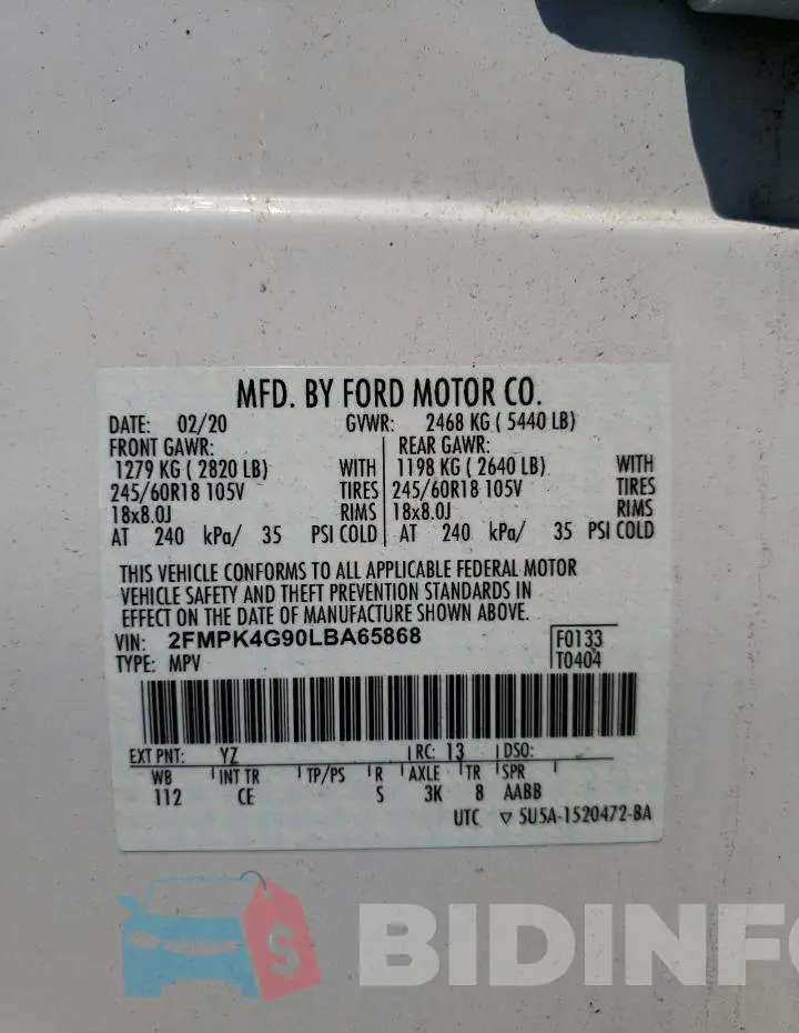 2FMPK4G90LBA65868 Photo# 12