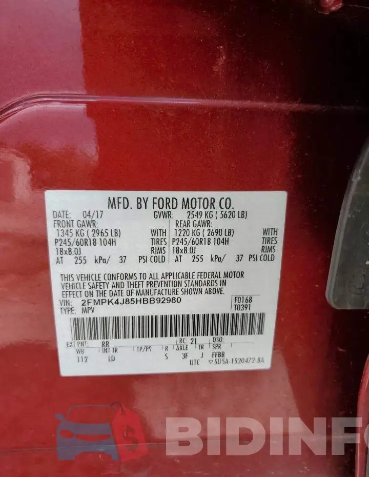 2FMPK4J85HBB92980 Photo# 13