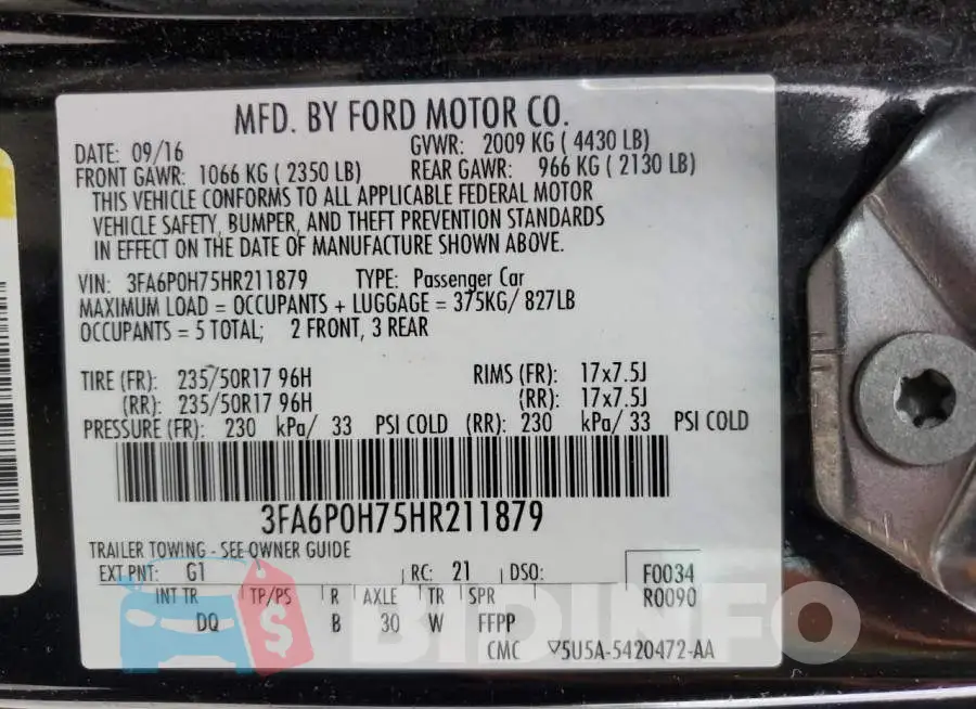 3FA6P0H75HR211879 Photo# 13