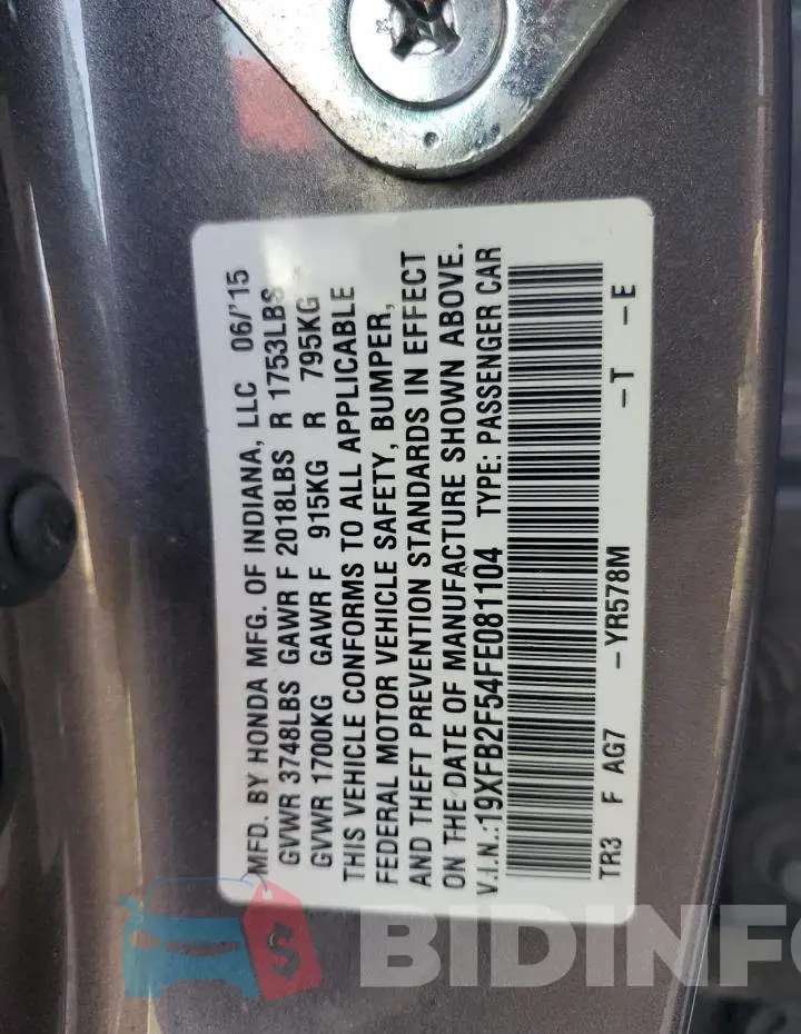 19XFB2F54FE081104 Photo# 13