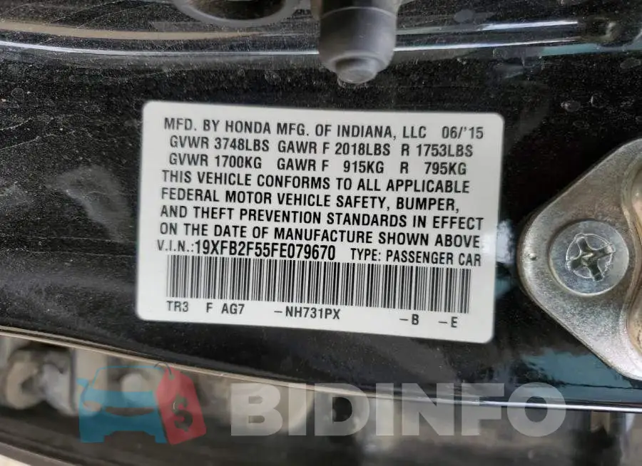 19XFB2F55FE079670 Photo# 12