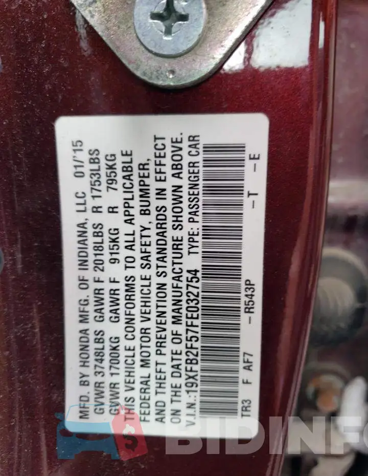 19XFB2F57FE032754 Photo# 12