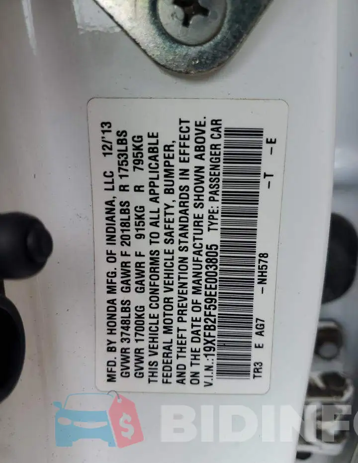 19XFB2F59EE003805 Photo# 13