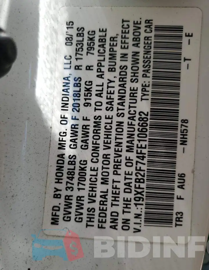 19XFB2F74FE106682 Photo# 13