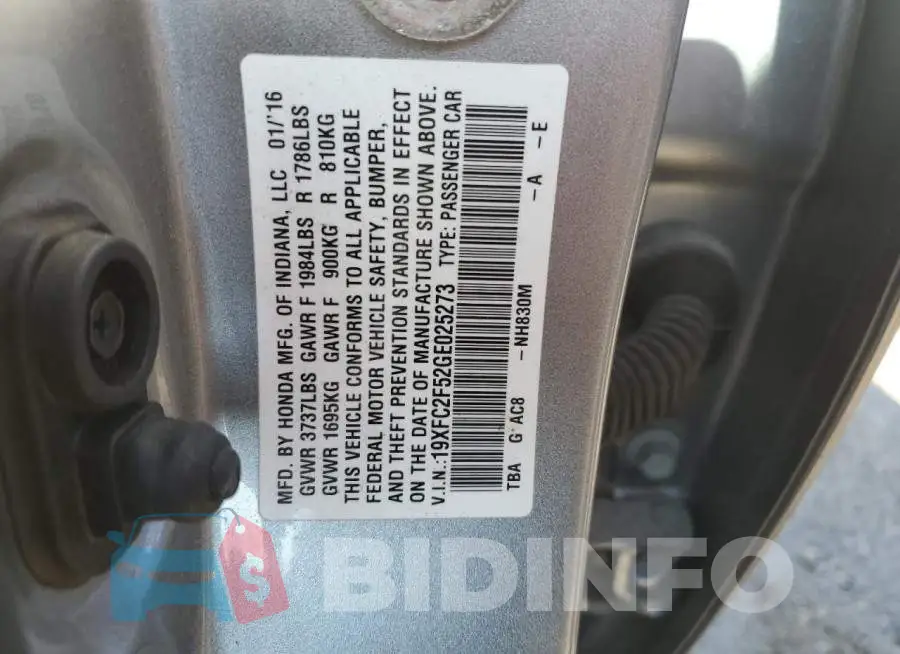 19XFC2F52GE025273 Photo# 12