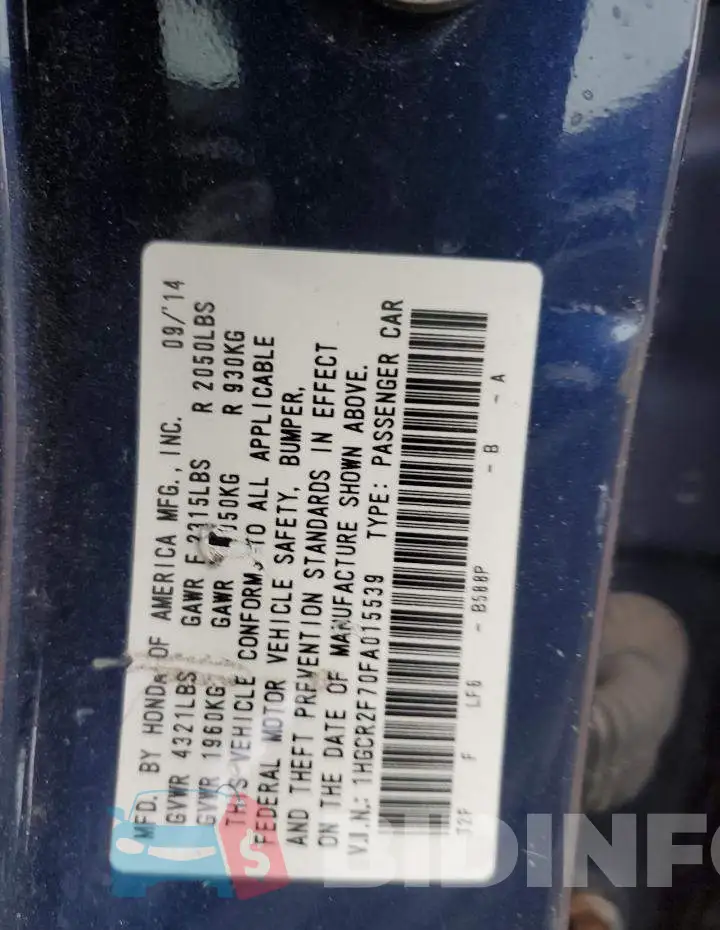 1HGCR2F70FA015539 Photo# 12