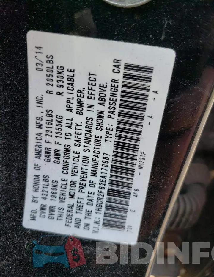 1HGCR2F82EA170987 Photo# 12