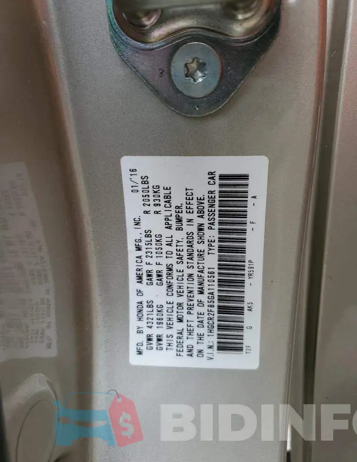 1HGCR2F85GA110561 Photo# 12