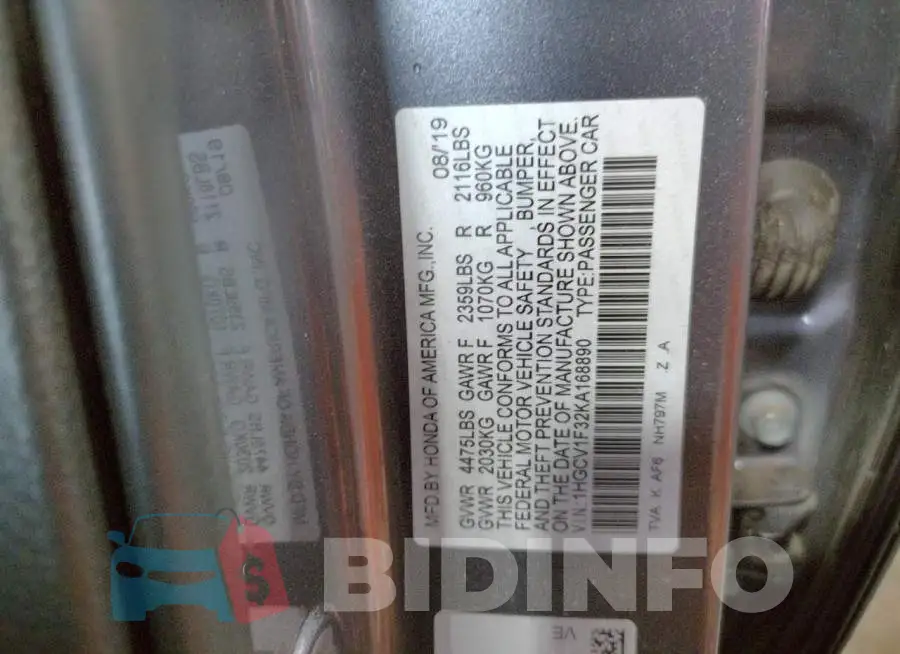1HGCV1F32KA168890 Photo# 13