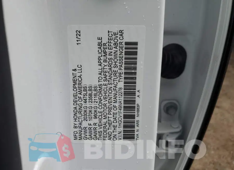 1HGCV1F49NA112278 Photo# 12