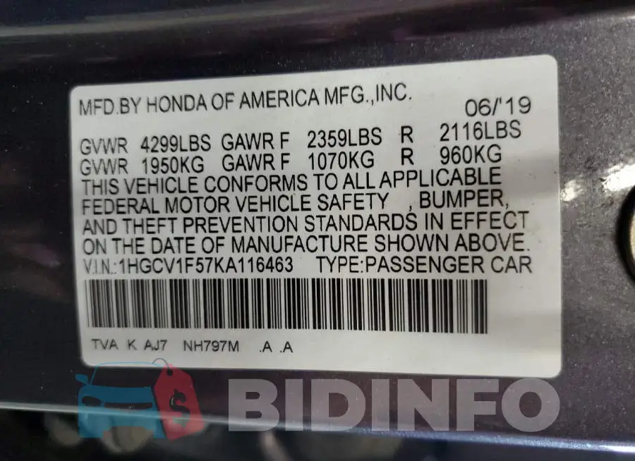 1HGCV1F57KA116463 Photo# 12