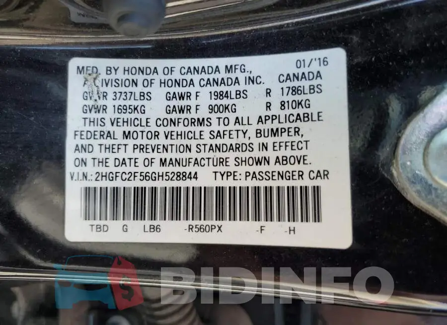 2HGFC2F56GH528844 Photo# 12