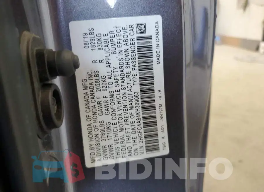 2HGFC4A84KH309063 Photo# 12