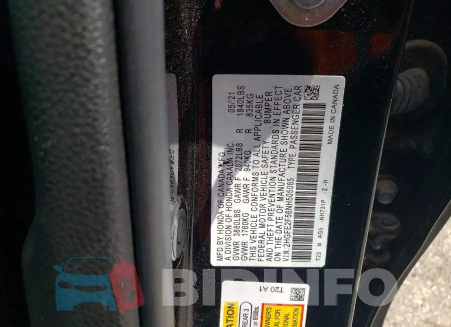 2HGFE2F56NH505085 Photo# 12