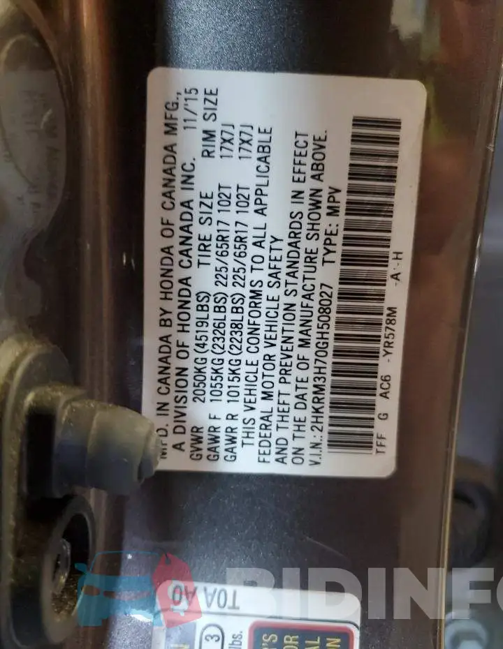 2HKRM3H70GH508027 Photo# 13