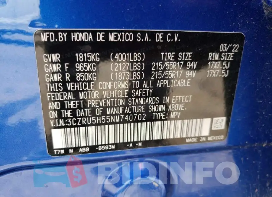 3CZRU5H55NM740702 Photo# 12