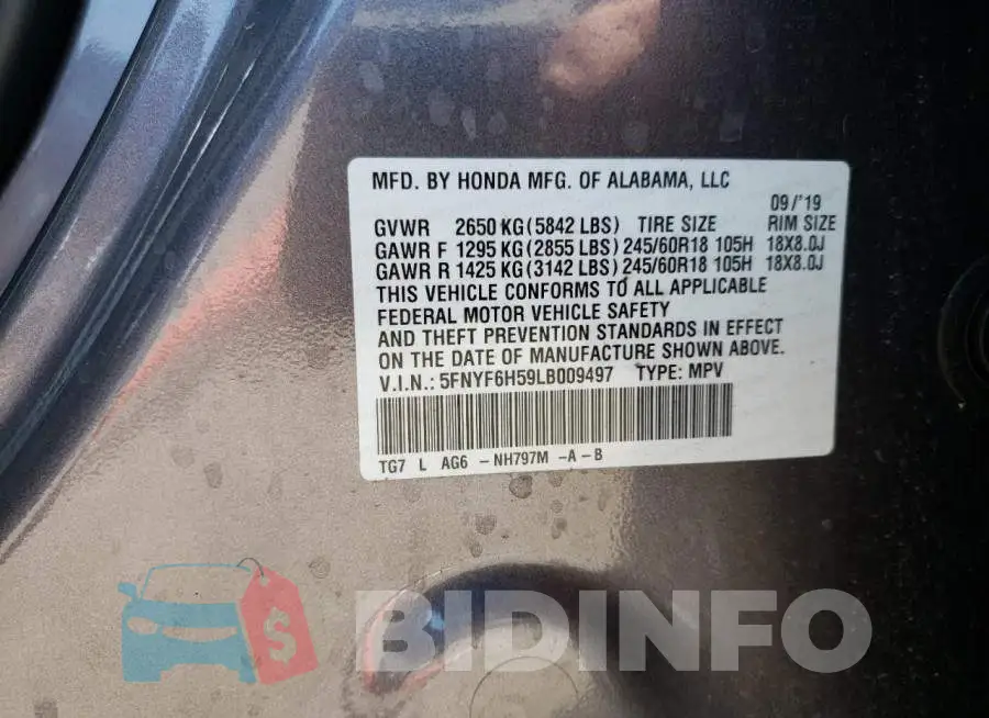5FNYF6H59LB009497 Photo# 14
