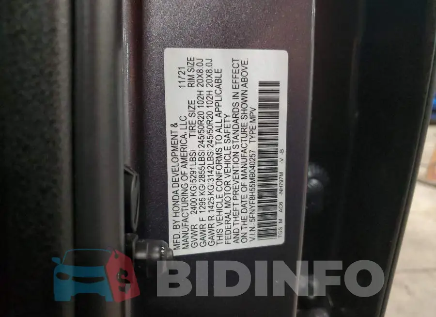 5FNYF8H55MB040257 Photo# 13