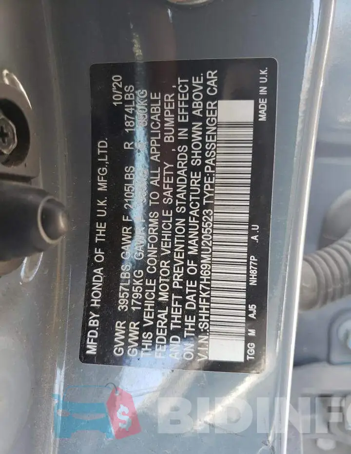 SHHFK7H69MU205523 Photo# 13