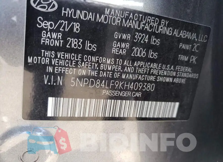 5NPD84LF9KH409380 Photo# 12