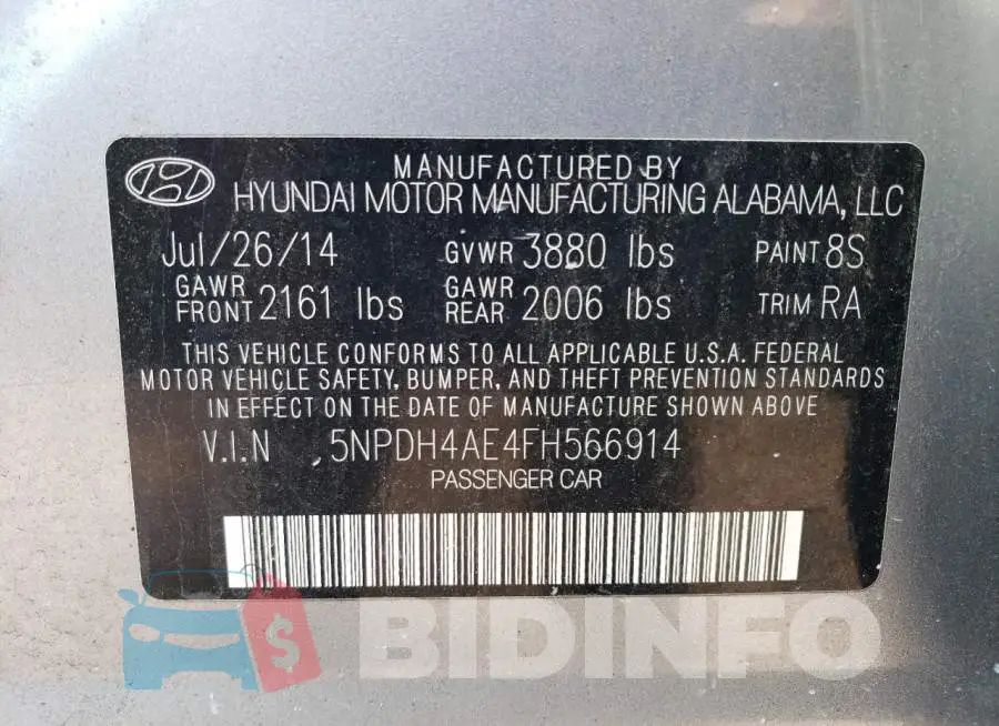 5NPDH4AE4FH566914 Photo# 12