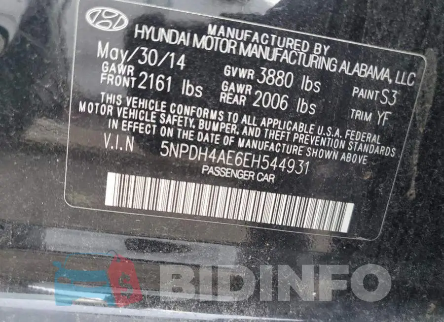 5NPDH4AE6EH544931 Photo# 12