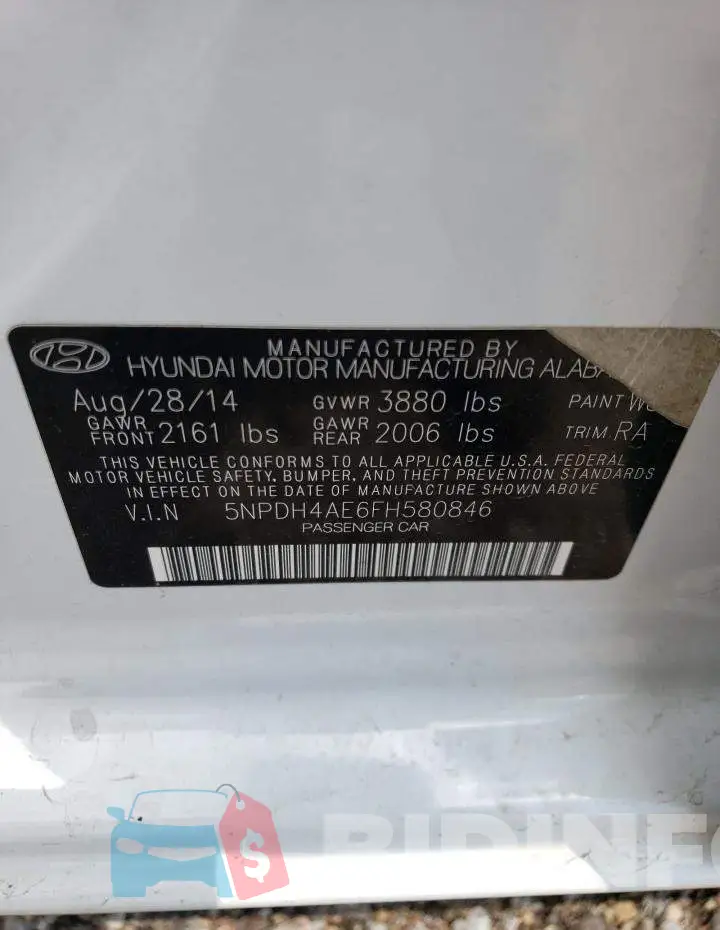 5NPDH4AE6FH580846 Photo# 12