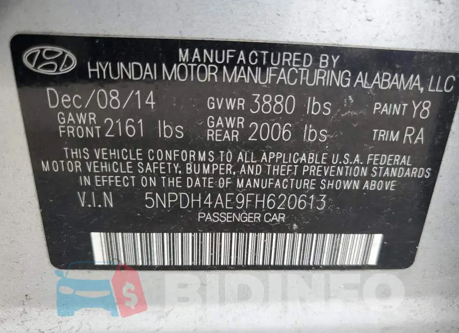 5NPDH4AE9FH620613 Photo# 12
