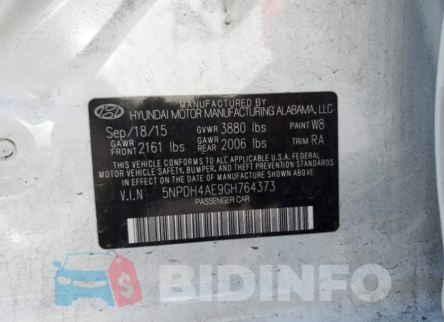 5NPDH4AE9GH764373 Photo# 12
