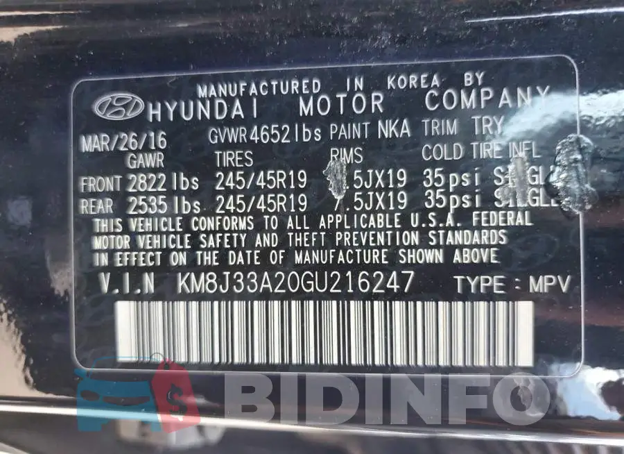KM8J33A20GU216247 Photo# 12