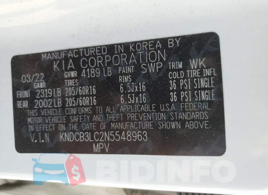 KNDCB3LC2N5548963 Photo# 13