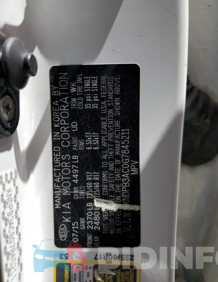 KNDPB3AC0G7845211 Photo# 13