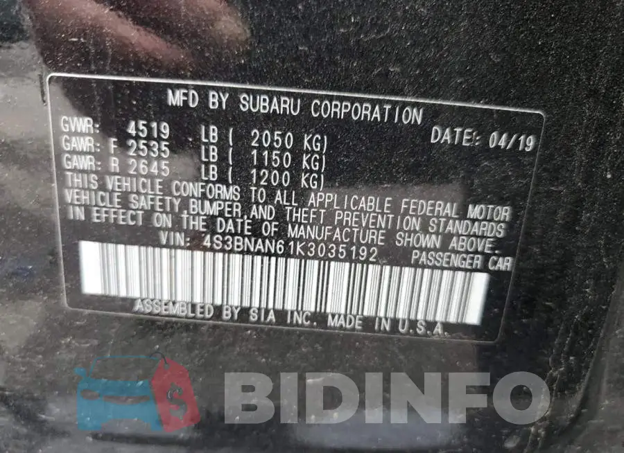 4S3BNAN61K3035192 Photo# 13