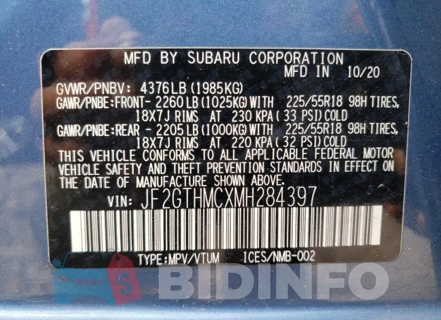 JF2GTHMCXMH284397 Photo# 14