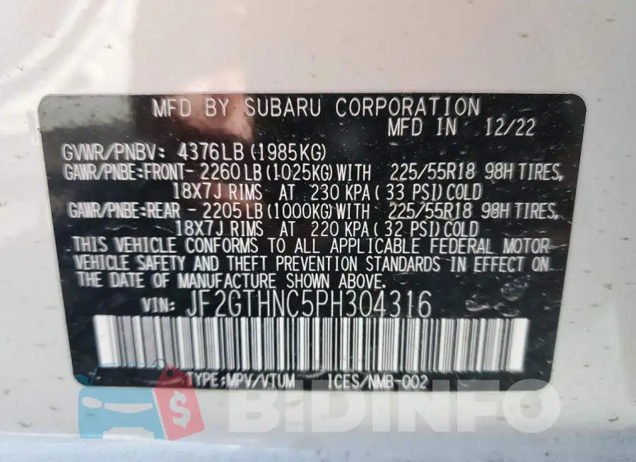 JF2GTHNC5PH304316 Photo# 13