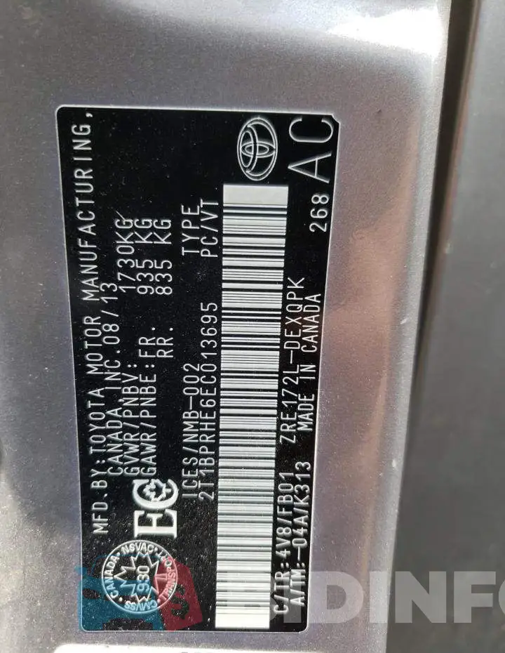 2T1BPRHE6EC013695 Photo# 12