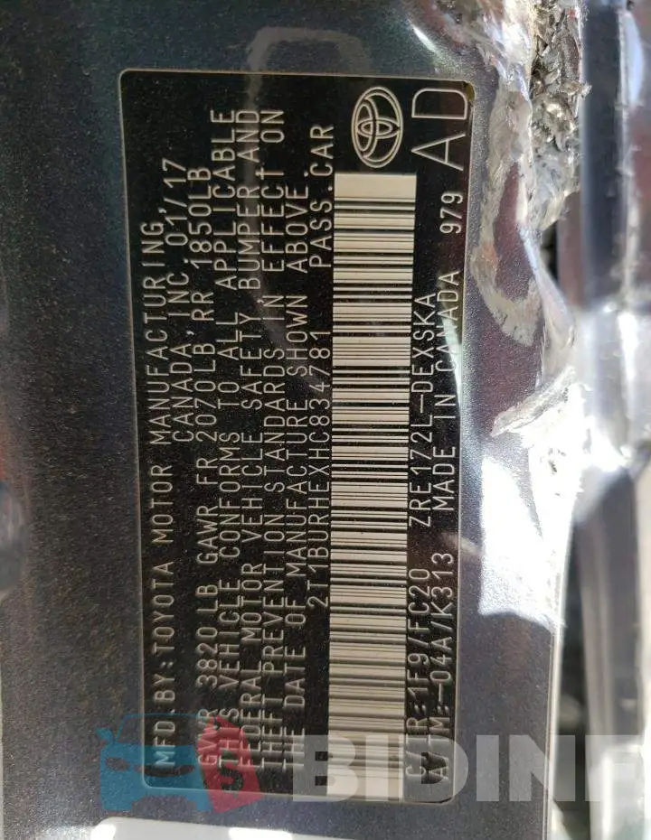 2T1BURHEXHC834781 Photo# 12