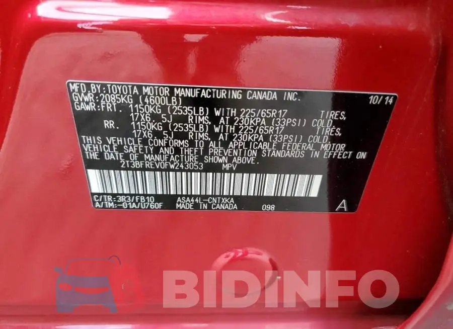 2T3BFREV0FW243053 Photo# 12