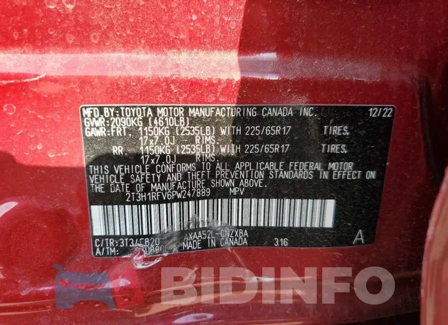 2T3H1RFV6PW247889 Photo# 13