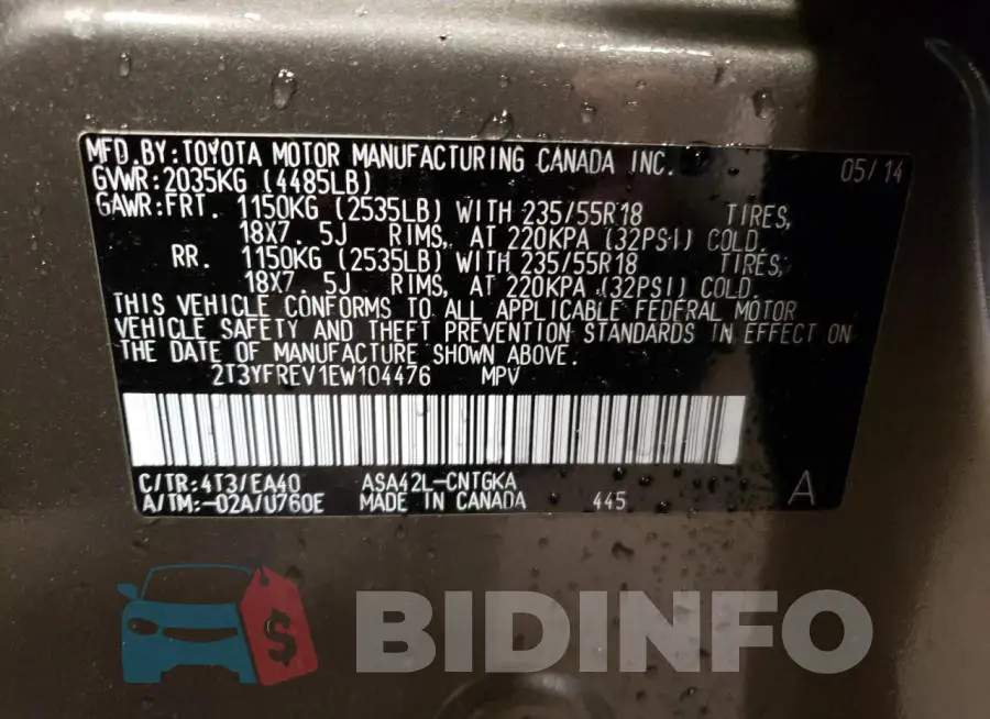 2T3YFREV1EW104476 Photo# 13