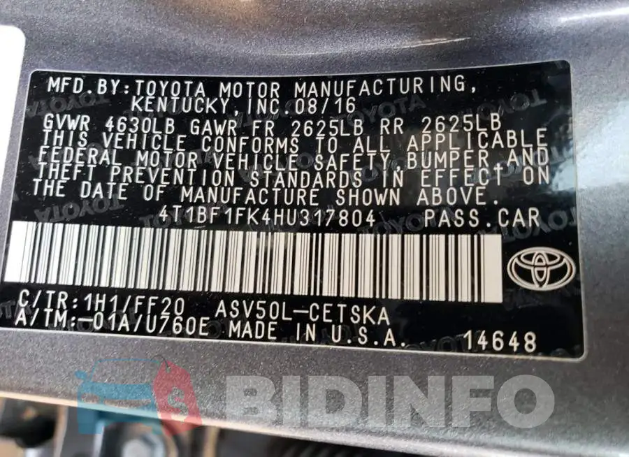 4T1BF1FK4HU317804 Photo# 13