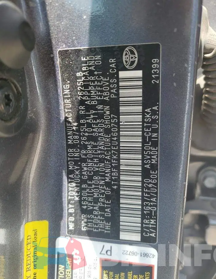 4T1BF1FK7EU460757 Photo# 12