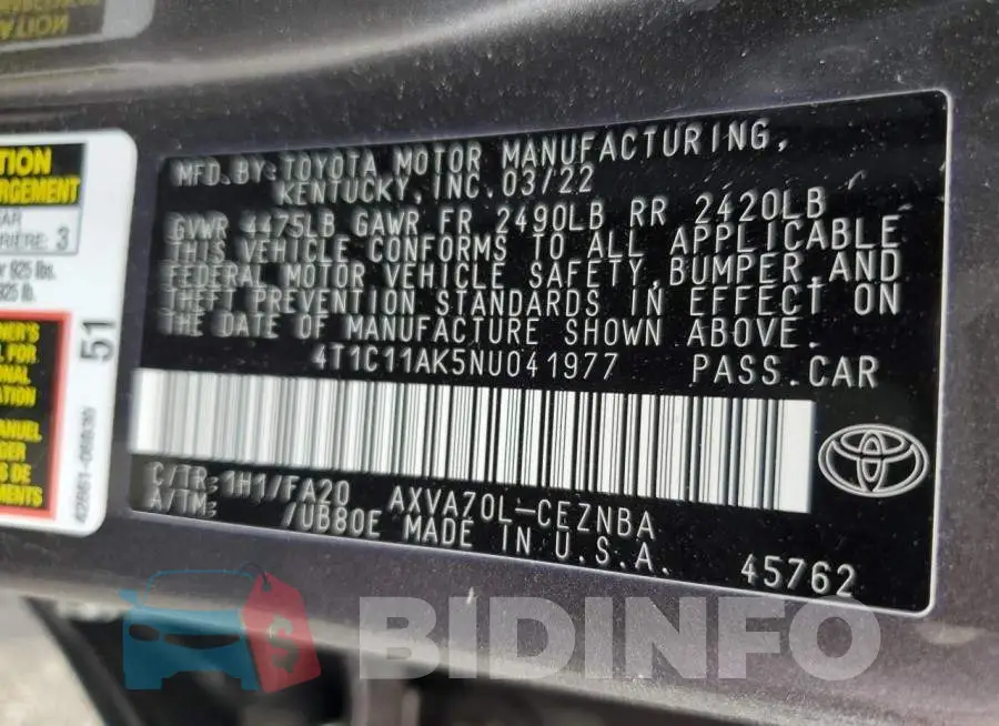 4T1C11AK5NU041977 Photo# 12