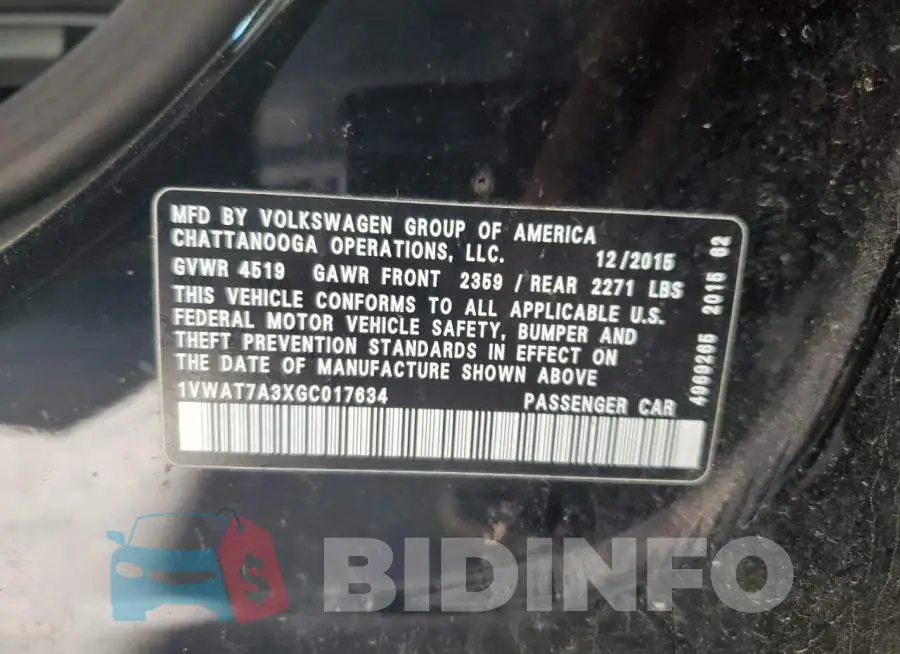 1VWAT7A3XGC017634 Photo# 12