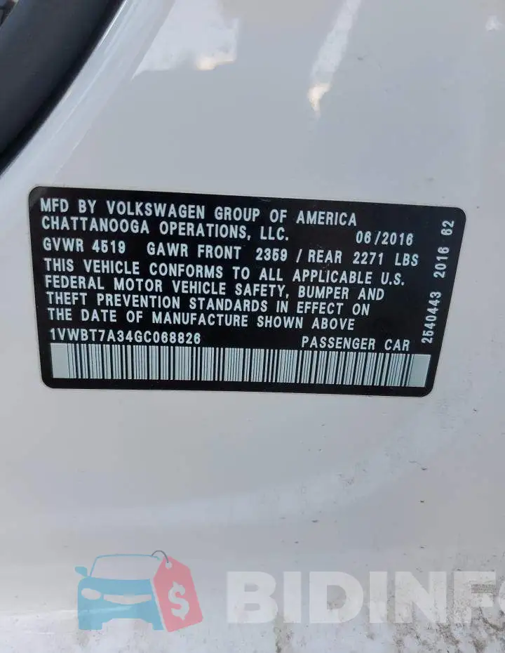 1VWBT7A34GC068826 Photo# 12