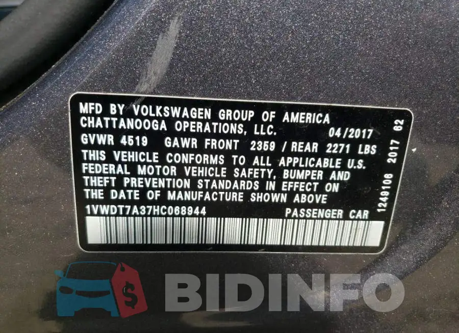 1VWDT7A37HC068944 Photo# 12
