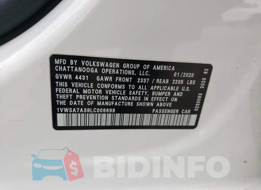 1VWSA7A39LC008699 Photo# 12